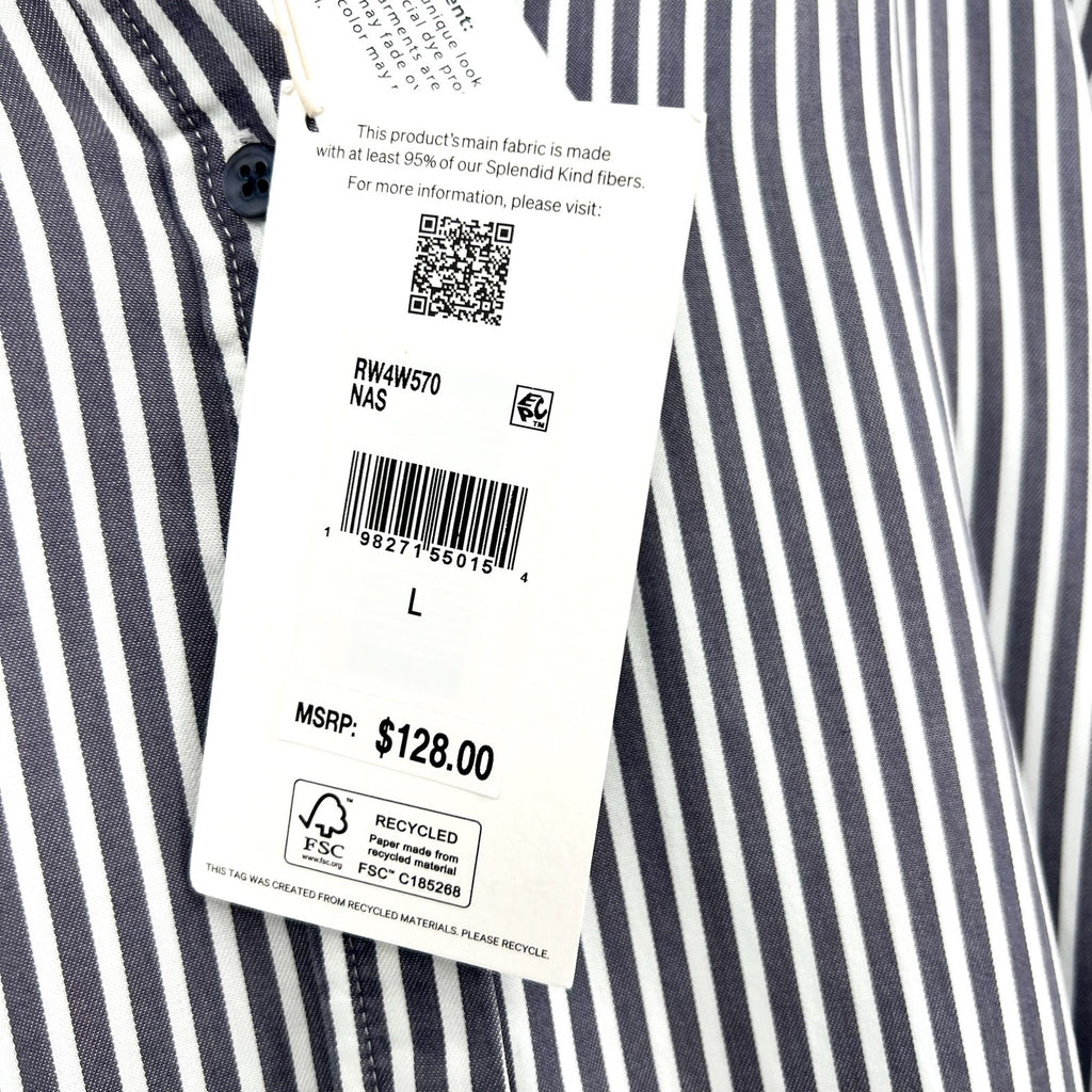 SPLENDID COLLECTION Ella Stripe Button Down Shirt Large Gray White NWT