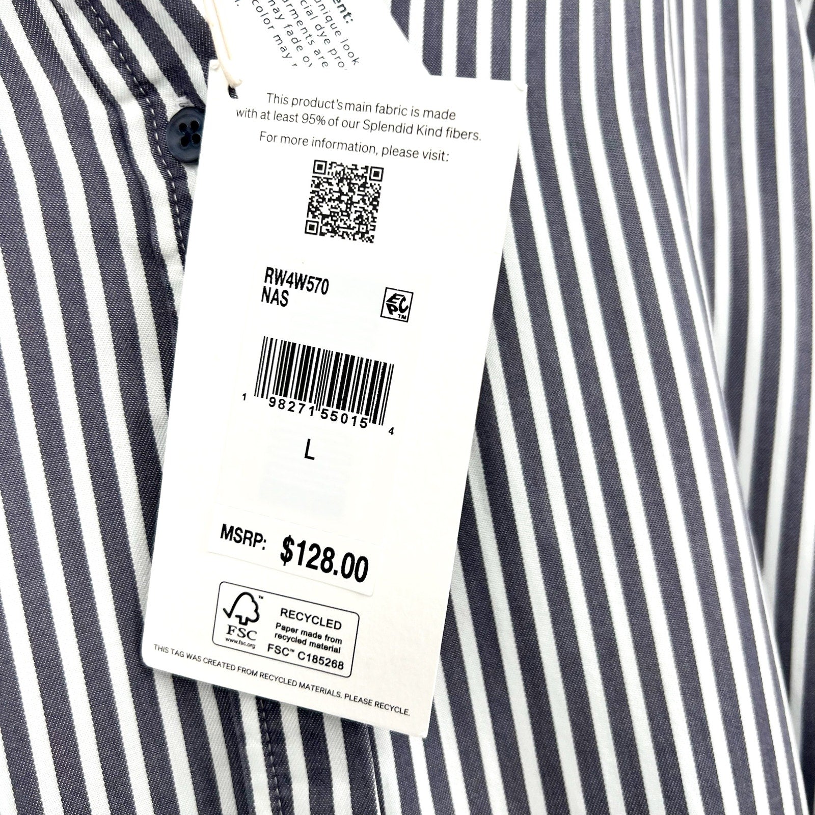 SPLENDID COLLECTION Ella Stripe Button Down Shirt Large Gray White NWT