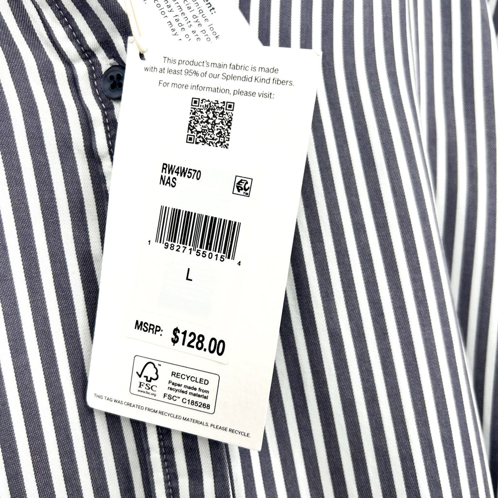 SPLENDID COLLECTION Ella Stripe Button Down Shirt Large Gray White NWT
