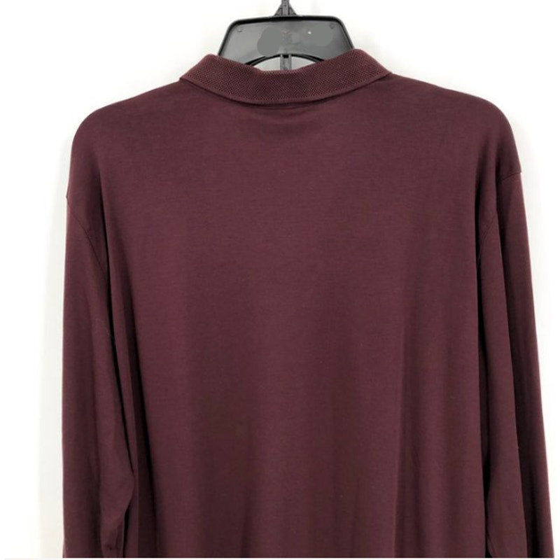 ROBERT BARAKETT Men Georgia Polo Shirt XXL Dark Red Pima Cotton Long Sleeve NWOT