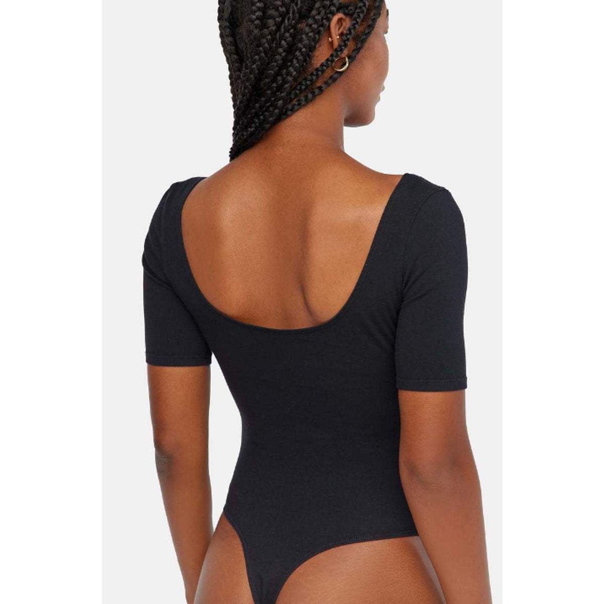 LACAUSA ANTHROPOLOGIE Womens Dawn Bodysuit Large Black Tar Short Sleeve NWT
