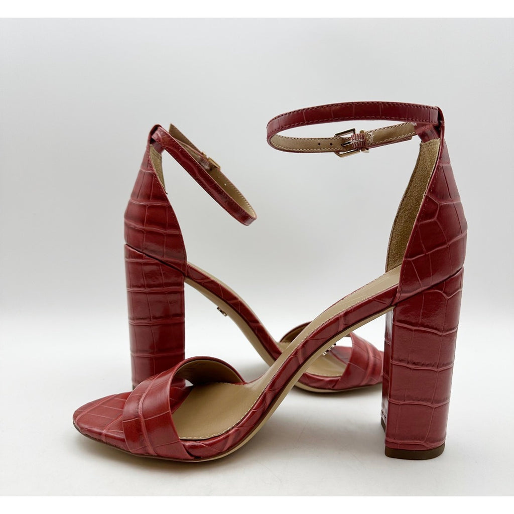 SAM EDELMAN Womens Yaro Dress Sandals Size 7M Rosed Red Faux Leather Heel NWOB