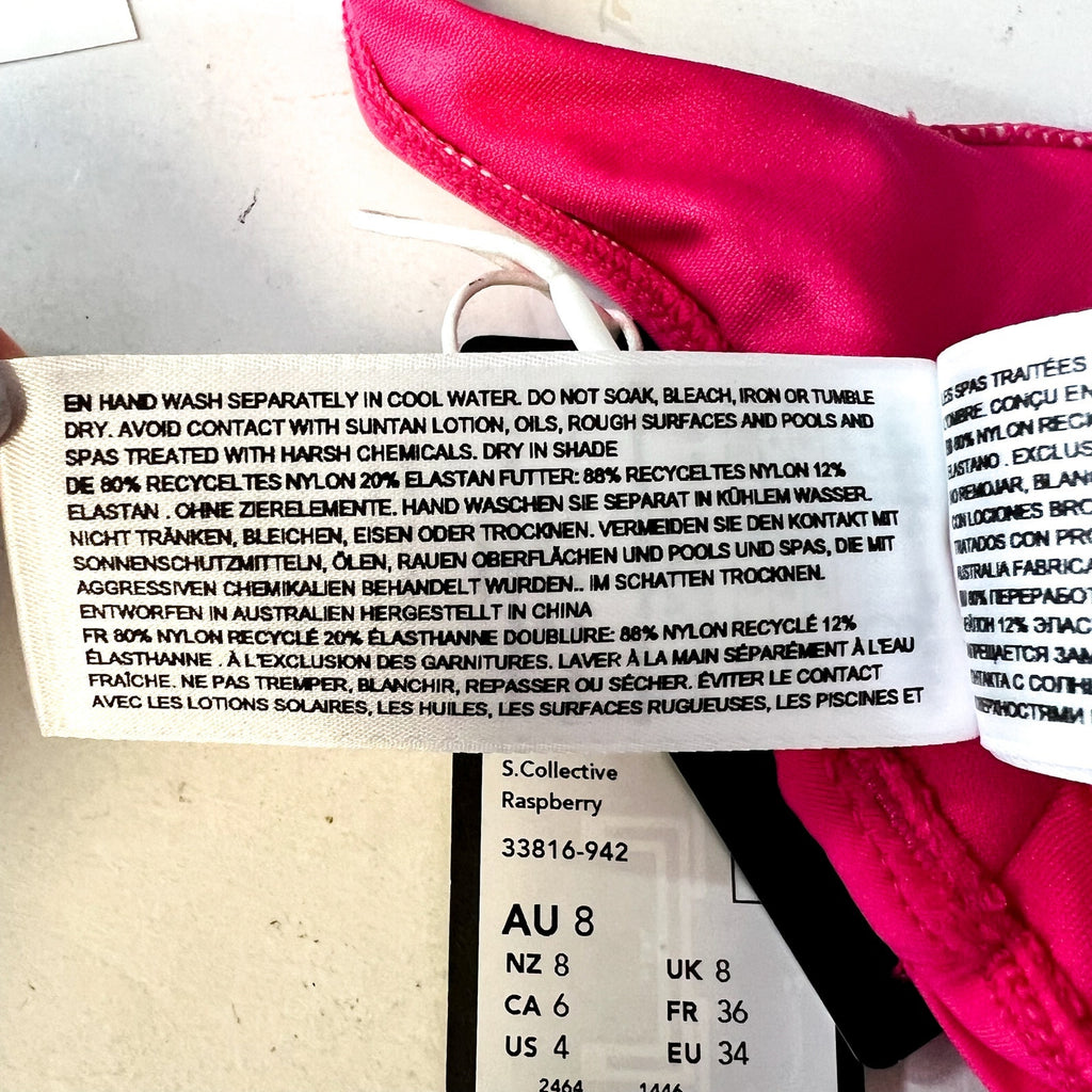 SEAFOLLY Women's Halter Bandeau Bikini Top Size 4 Pink Raspberry Adjustable NWT