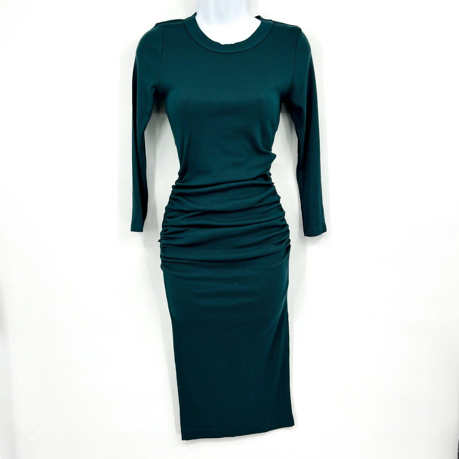 MICHAEL STARS  Women's Christina Ribbed Midi Dress XS Green Crew Neck NWT