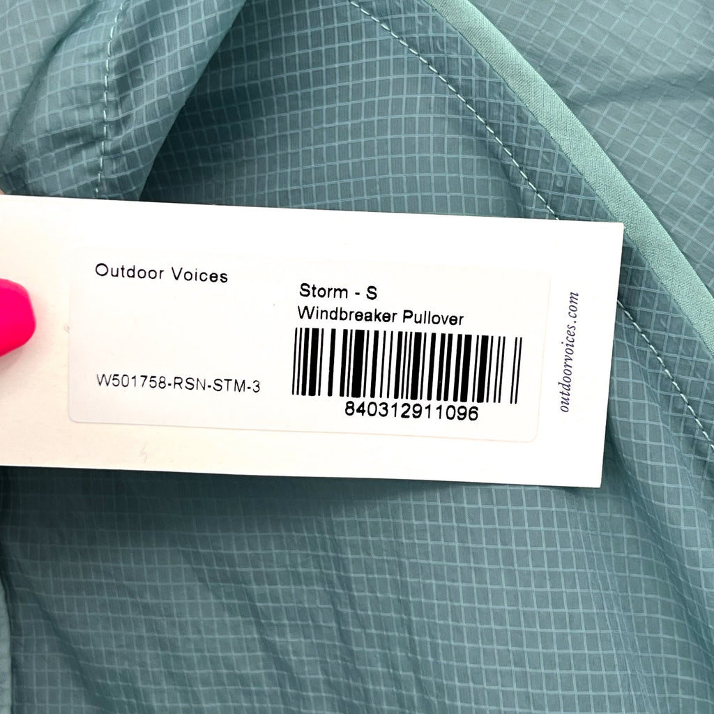 OUTDOOR VOICES Women's Windbreaker Pullover Small Storm Green Hoodie Jacket NWT