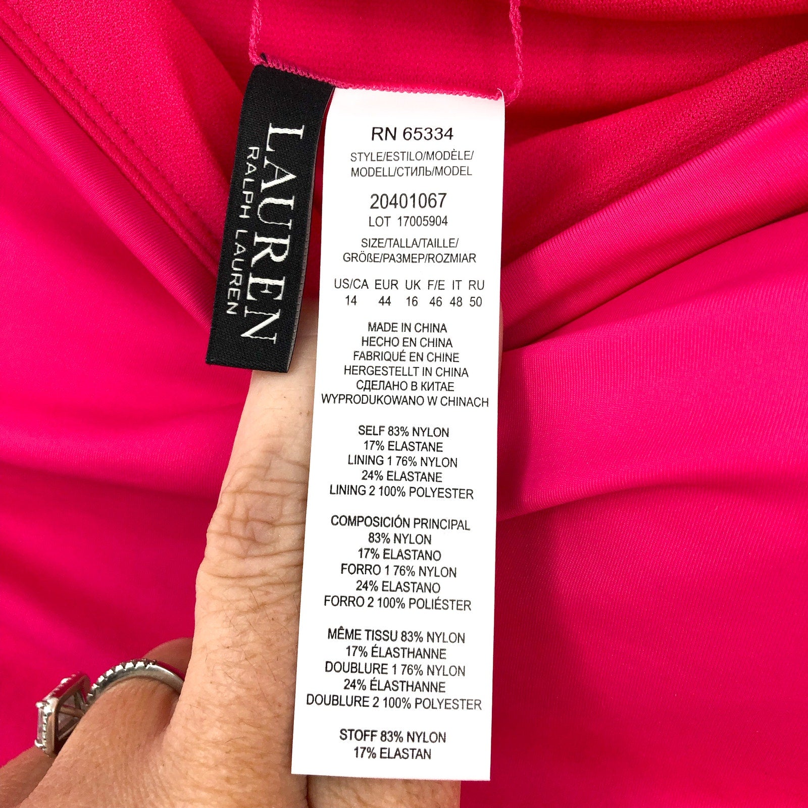 LAUREN RALPH LAUREN Bandeau One Piece Swimsuit Size 14 Pink Beach Club Ruche NWT