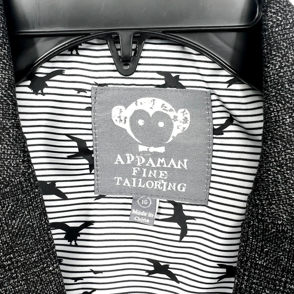 APPAMAN Boy's Stretchy Mod Suit Jacket Size 16 Grey Noir Micro Plaid NWT