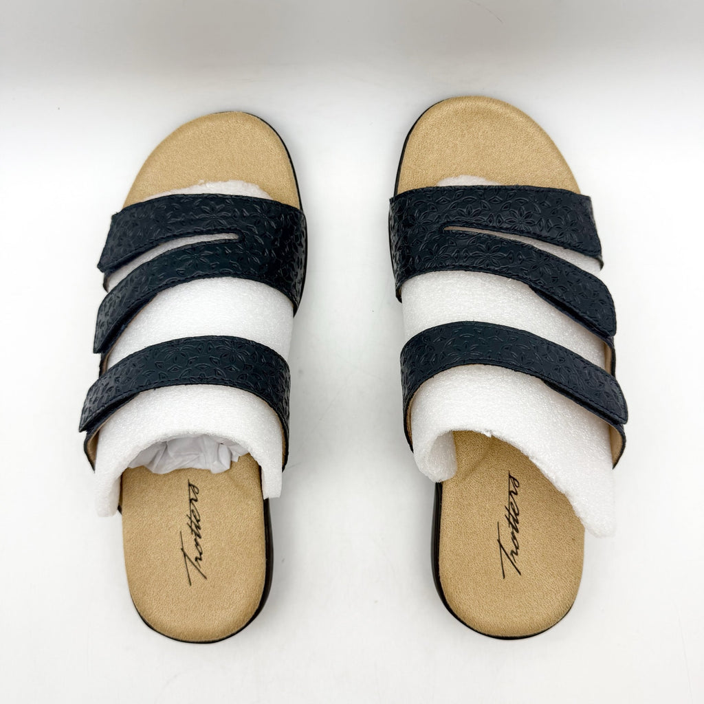 Trotters Womens Rose Tool Sandals Size 9.5 Wide Navy Blue Leather NIB