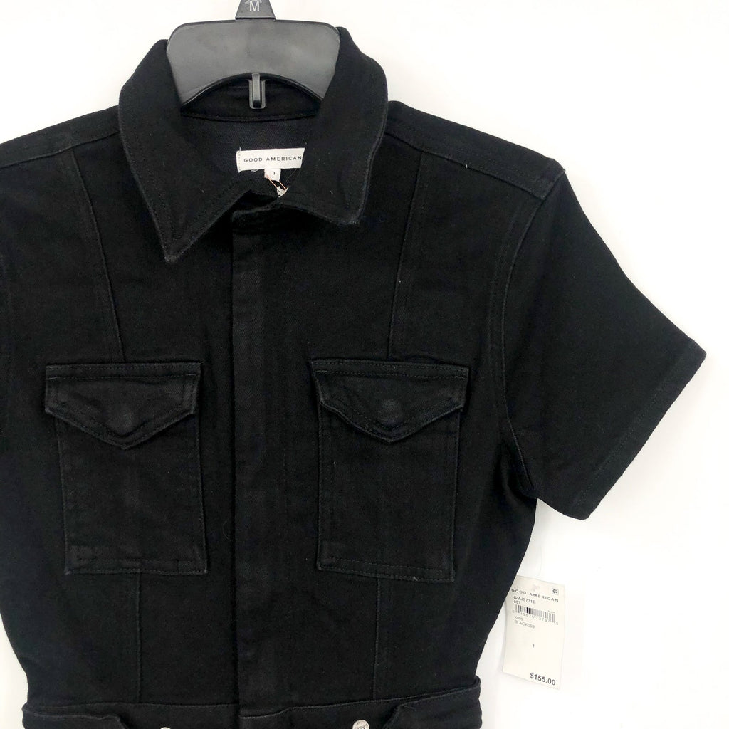 GOOD AMERICAN Women's Fit For Success Jumpsuit 1 Small Black Short Sleeve  NWT