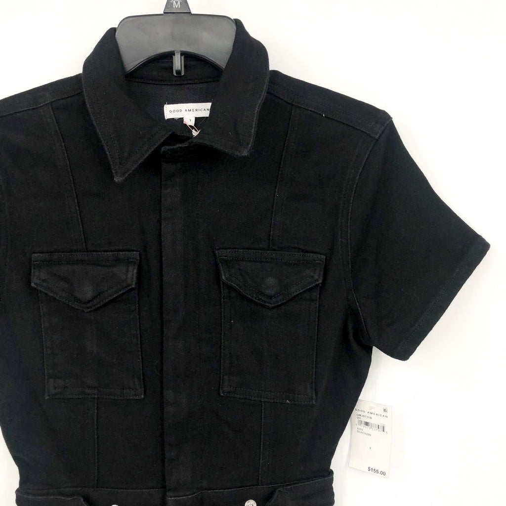 GOOD AMERICAN Women's Fit For Success Jumpsuit 1 Small Black Short Sleeve  NWT
