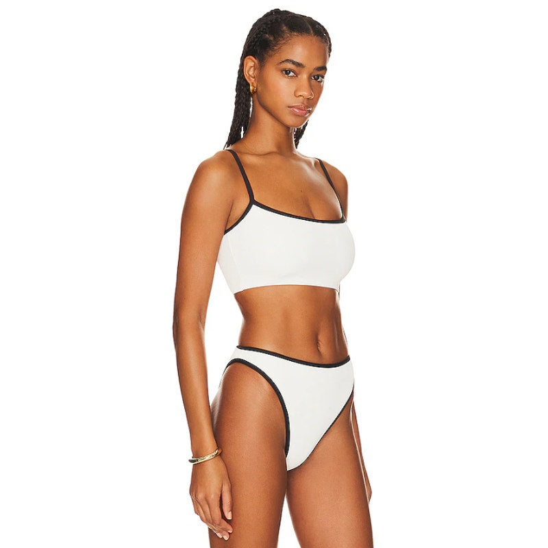 L*SPACE Women's Adalyn Bikini Top Small Cream Black Colorblock Bralette NWT