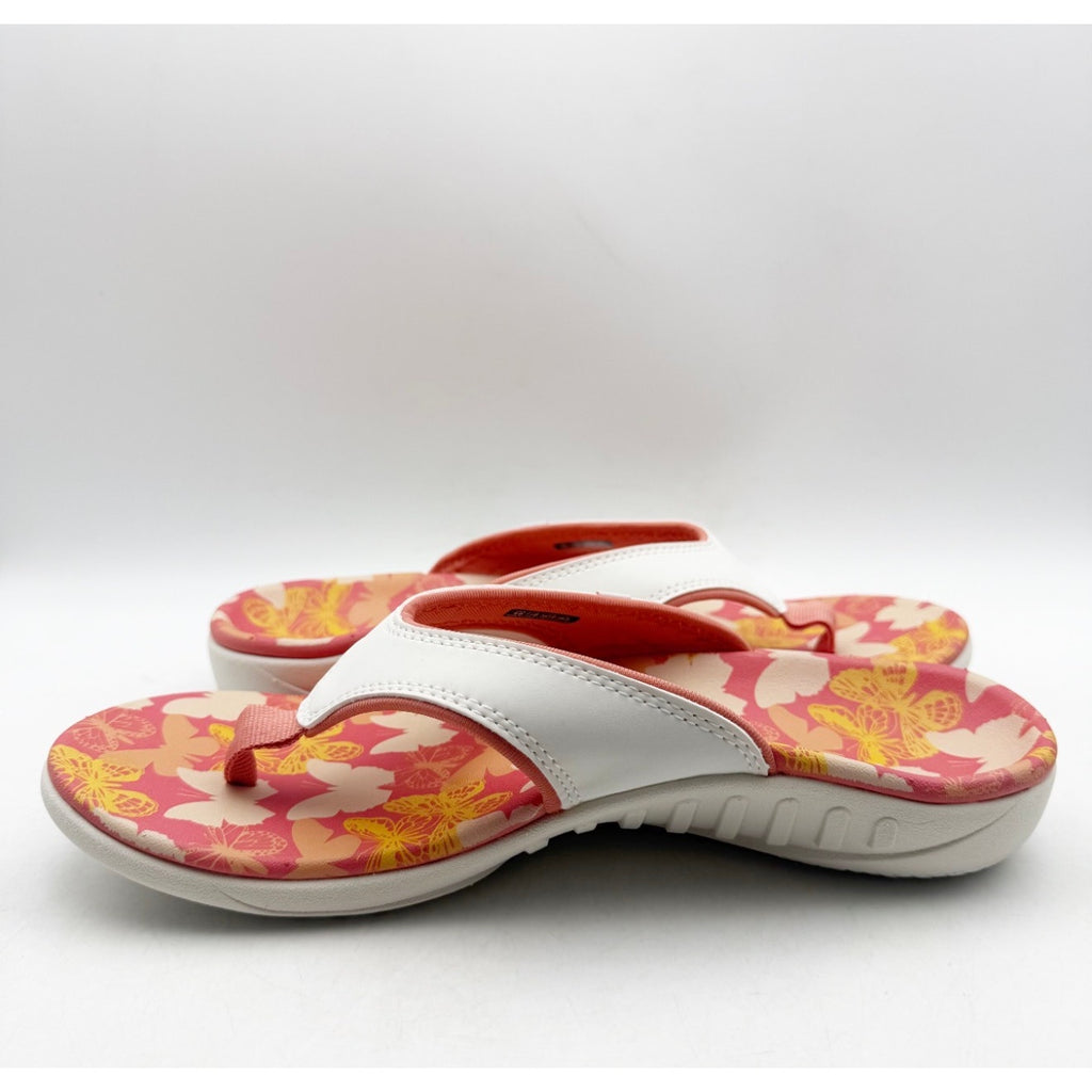Spenco Women's Yumi Butterfly Sandals US 9 WIDE White Pink Coral Flip Flop NWT
