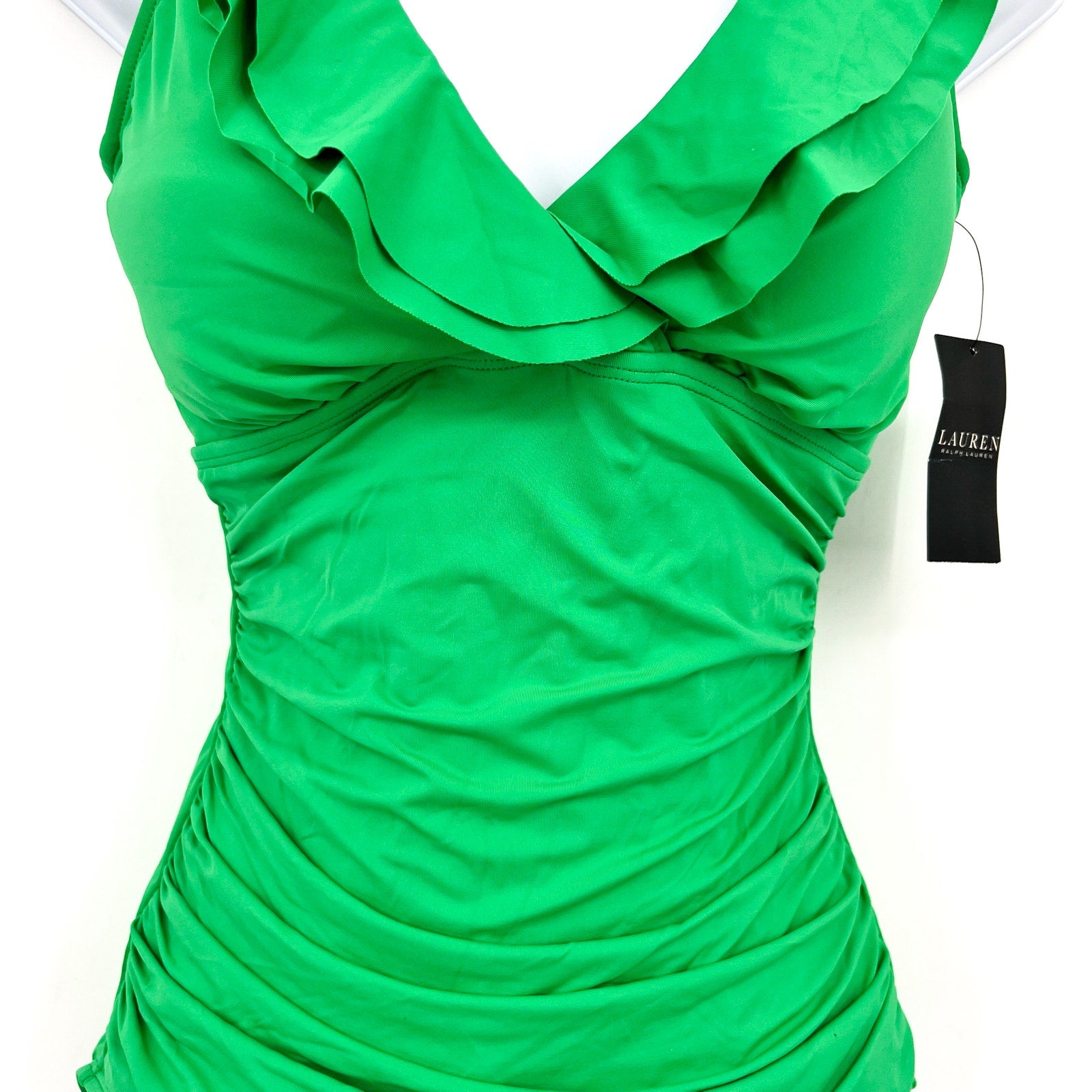 LAUREN RALPH LAUREN Ruffle One Piece Swimsuit Size 4 Palm Green Beach Club NWT