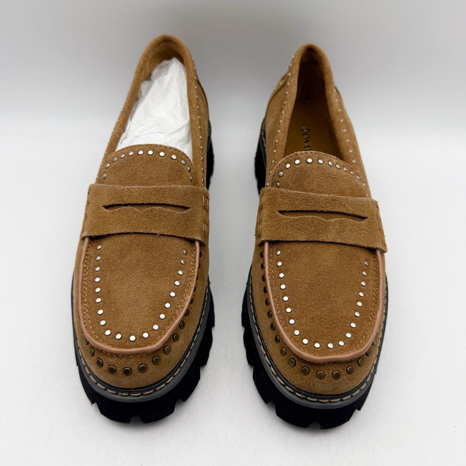Donald Pliner Womens Massy Loafers US 5.5M EU 36 Brown Suede Studs NWOB
