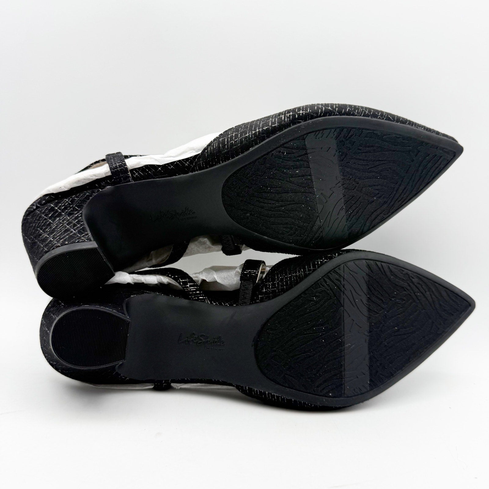LifeStride Womens Minimalist Pumps US 8.5 Wide EU 39 Black Shimmer NIB