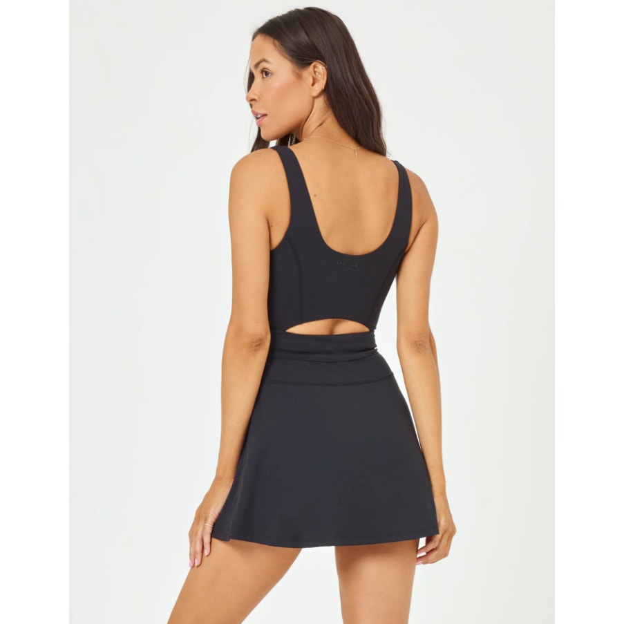 L*SPACE Women's Patterson Athletic Dress Large Black Tank Built in Short  NWT
