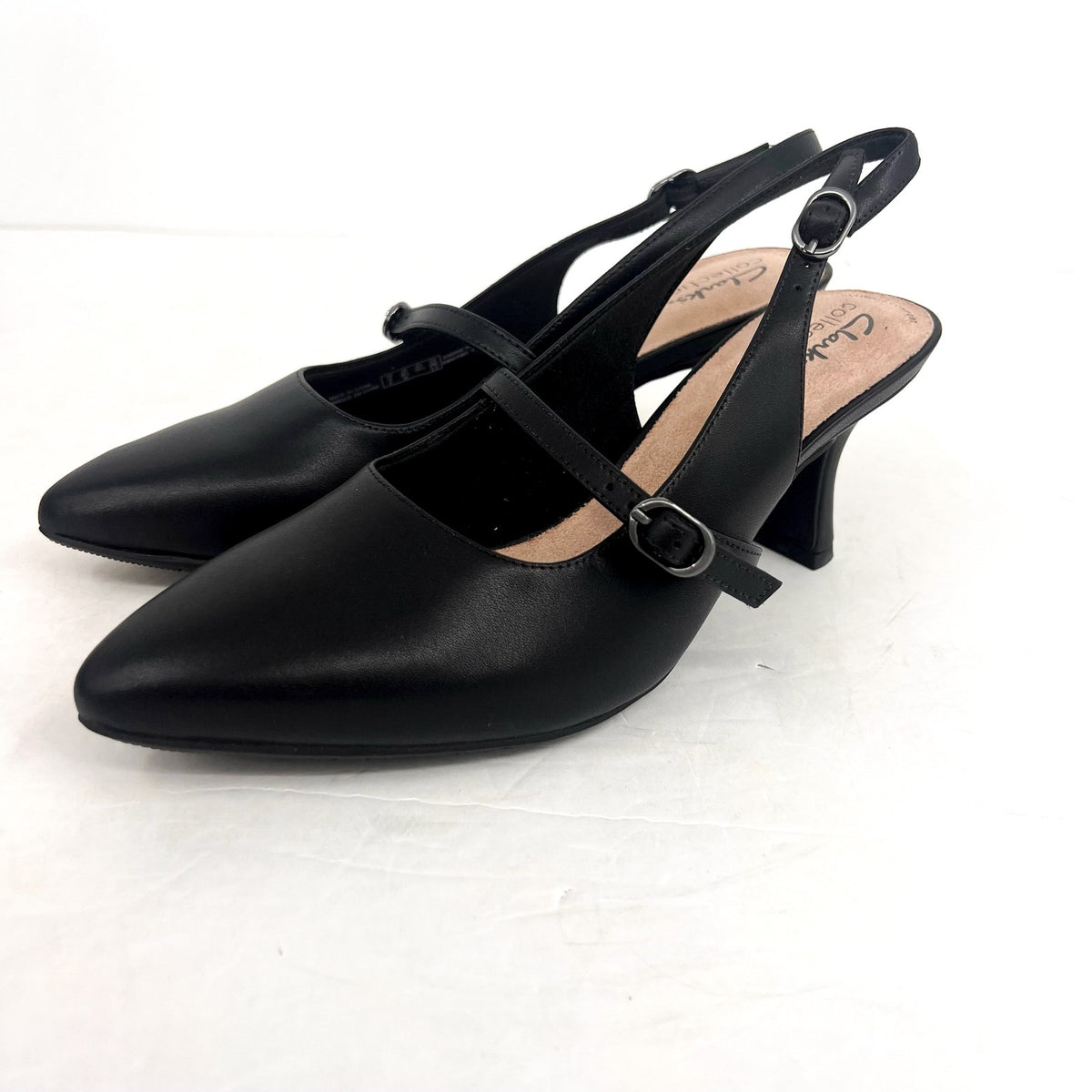CLARKS Women's Kataleyna Ruby Buckle Dress Pumps Size 8.5 WIDE Black Leather NIB