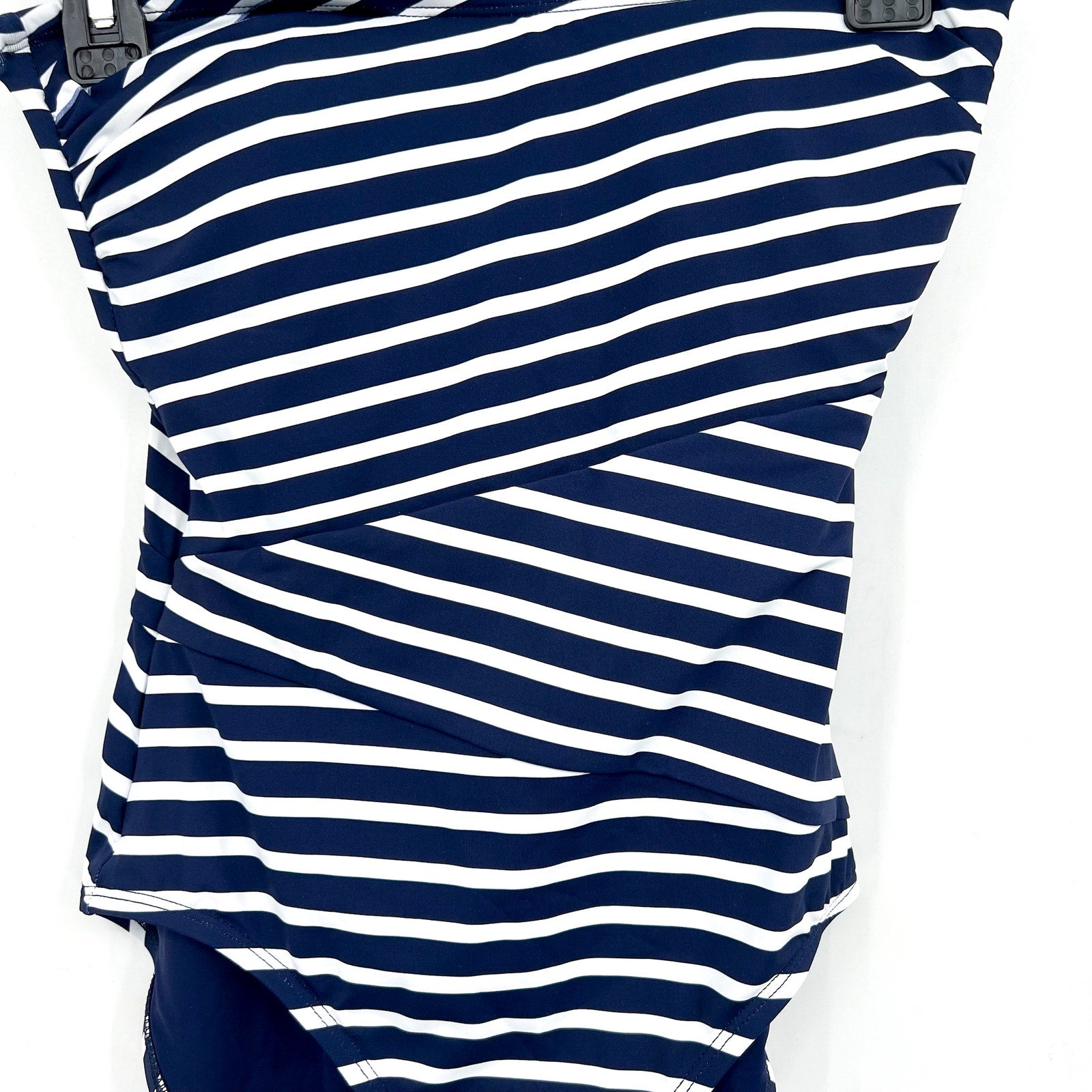 TOMMY BAHAMA Coastline Stripe Bandeau One Piece Swimsuit Size 8 Blue White NWT