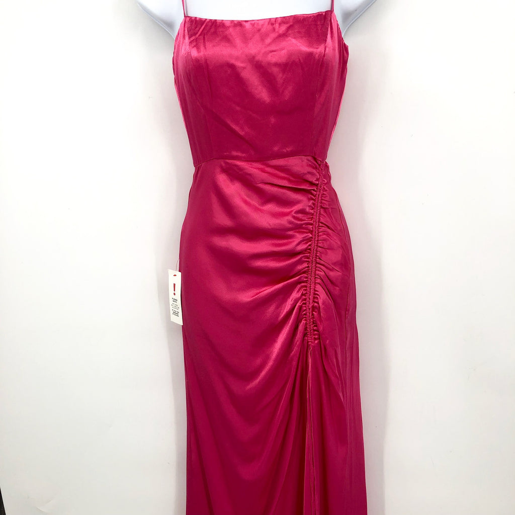 BARDOT Women's Zadie Midi Dress XS US 4 Raspberry Pink Satin Ruched NWT