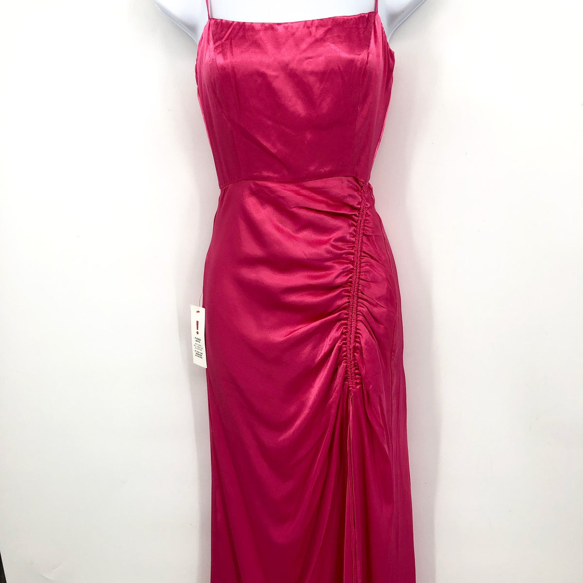 BARDOT Women's Zadie Midi Dress XS US 4 Raspberry Pink Satin Ruched NWT