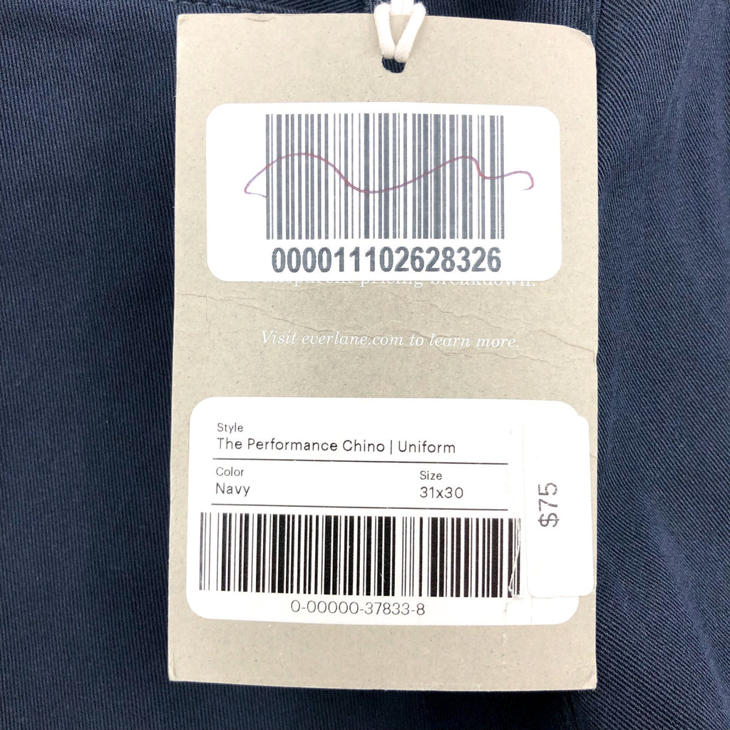 EVERLANE UNIFORM Men's Performance Slim Fit Chino Pants 31x30 Deep Navy Blue NWT