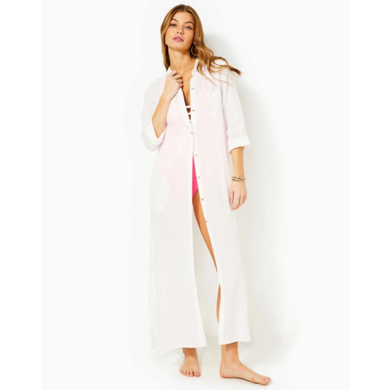 LILLY PULITZER Womens Natalie Maxi Cover-Up Shirtdress Large Resort White NWT