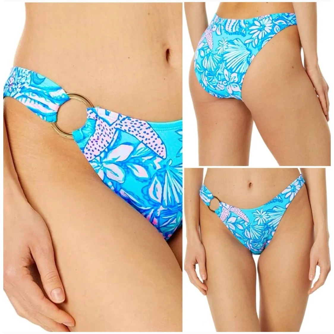 LILLY PULITZER Women's Kylen Bikini Bottom Size 14 Amalfi Blue Sound Sirens NWT
