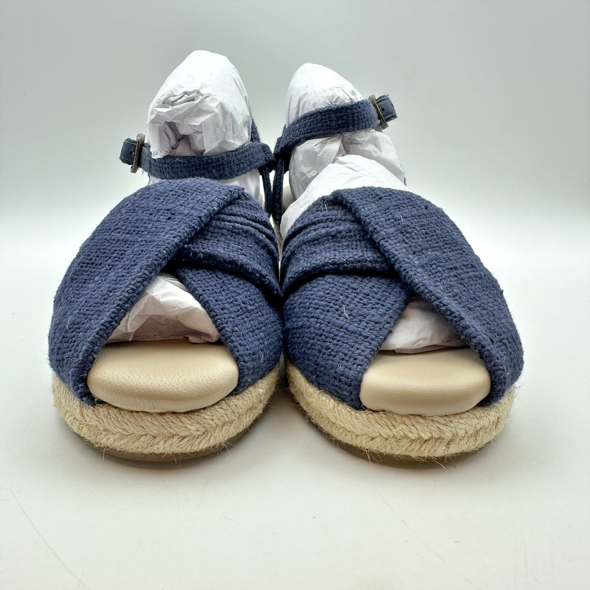 Coldwater Creek Callie Espadrille Sandals Size 6.5 Navy Blue Walk With Me NWOB