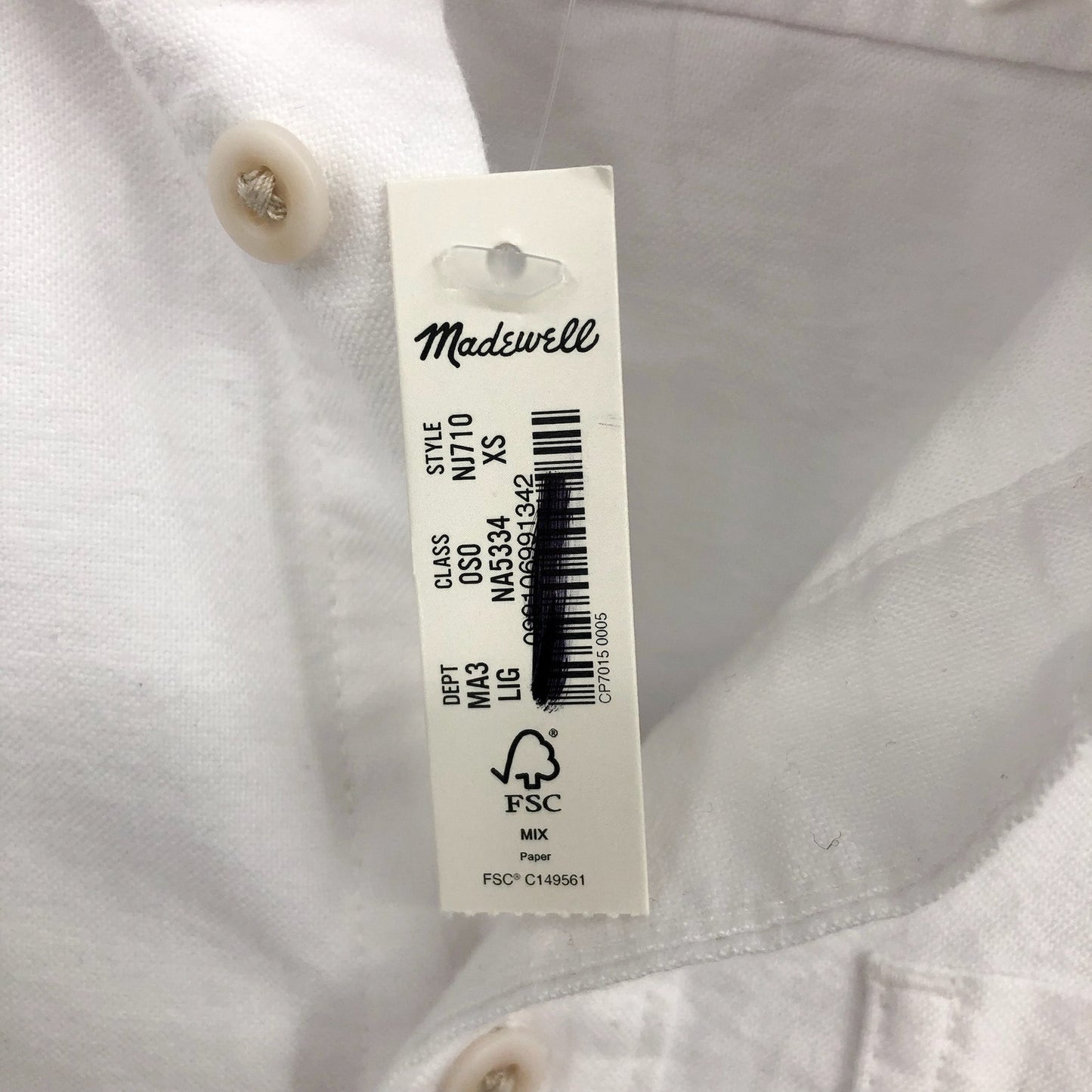 MADEWELL Men's The Vintage-Worn Oxford Shirt XS White Lighthouse NJ710 NWT