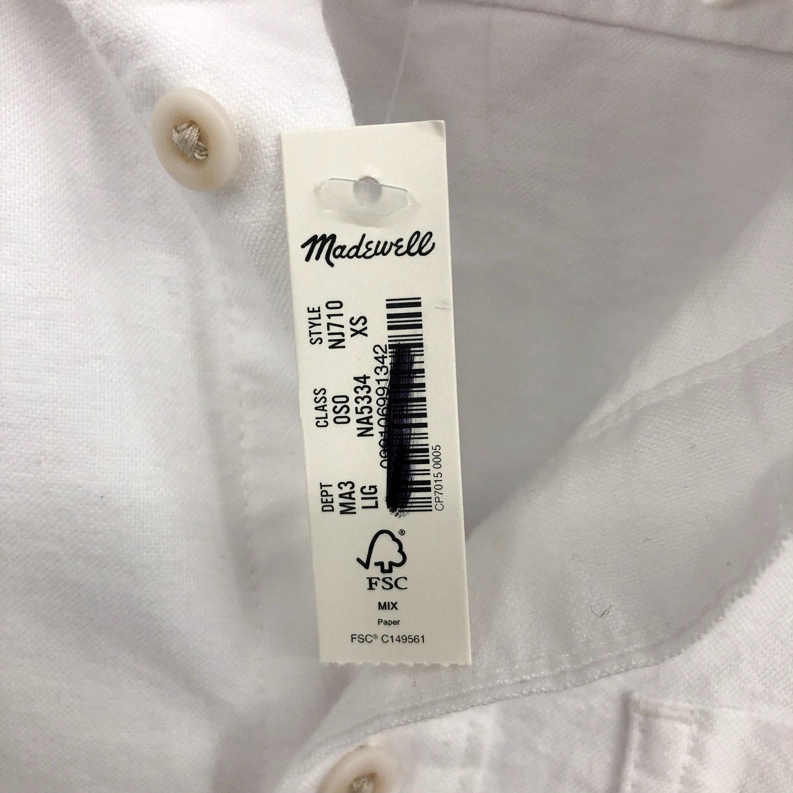 MADEWELL Men's The Vintage-Worn Oxford Shirt XS White Lighthouse NJ710 NWT