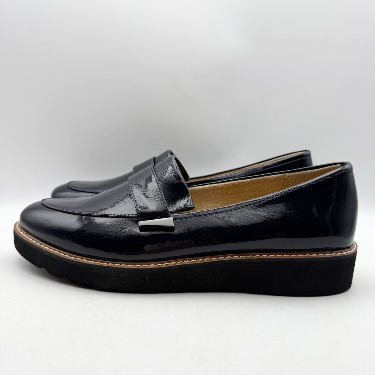 Naturalizer Womens Adiline Flat Loafers 11 Narrow Blue Leather Slip On NWOB