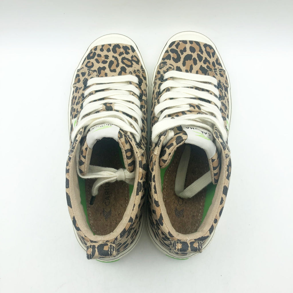 Cariuma Women's OCA High Stripe Sneaker Size 8.5 Tan Brown Leopard Canvas NIB