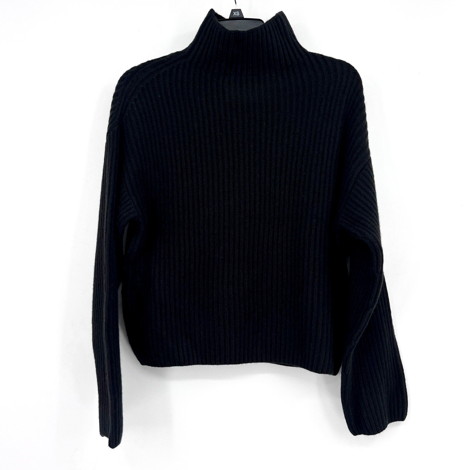 EVERLANE Women's The Felted Merino Funnel-Neck Sweater XS Black Pullover NWT