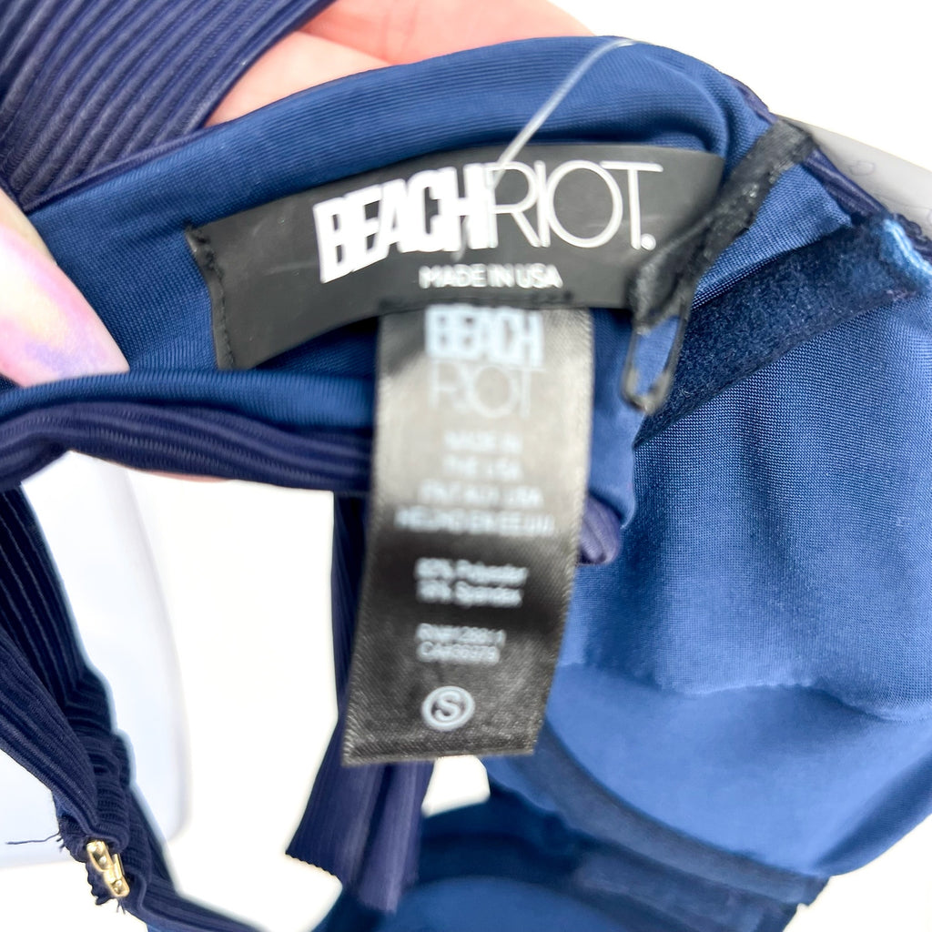 BEACH RIOT Women's Blair Underwired Bikini Top Small Navy Blue Tie Straps NWT