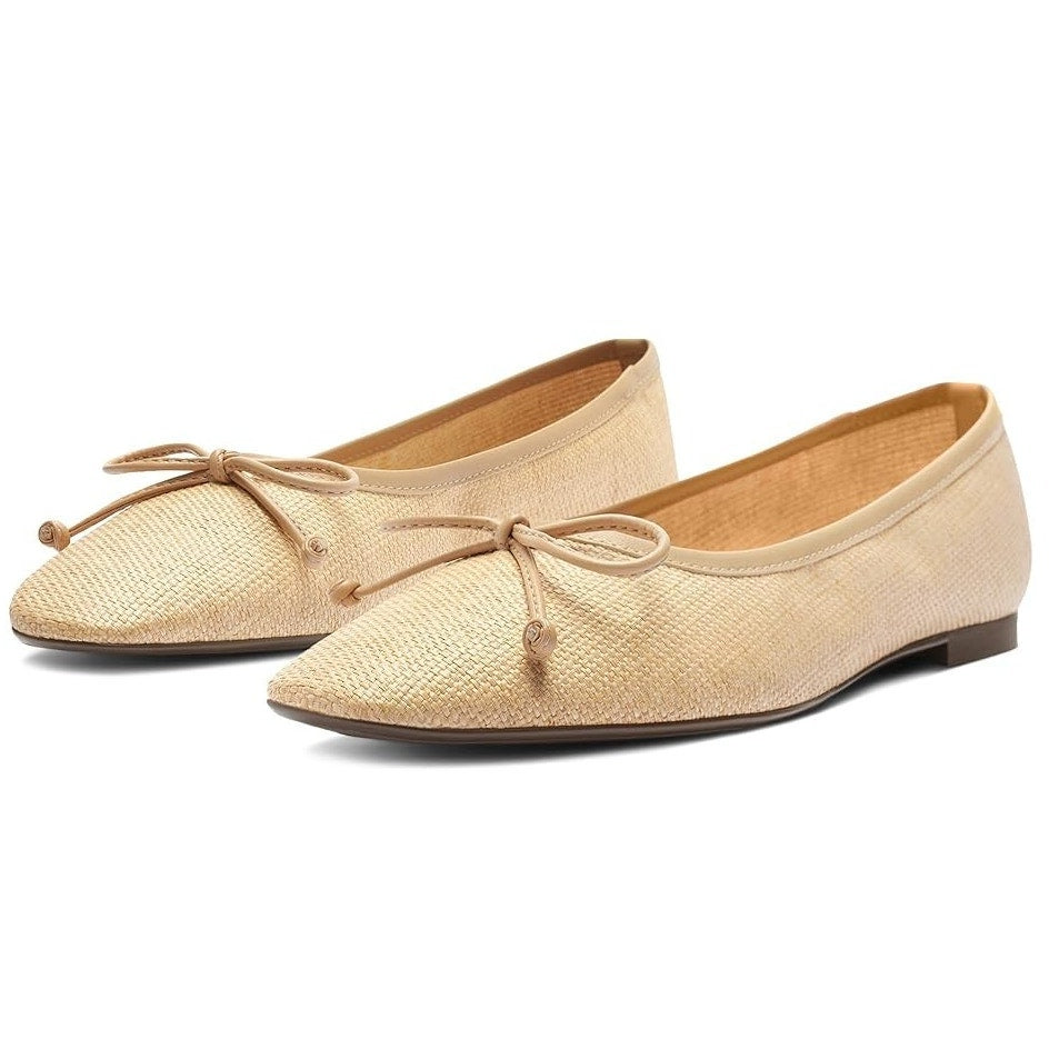 Schutz Womens Arissa Straw Ballet Flats US 8.5 Beige Woven Bow NWOB