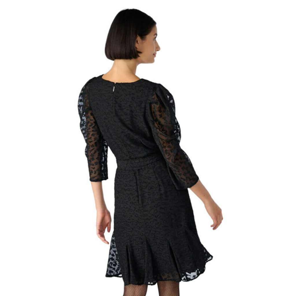 KARL LAGERFELD Womens Burnout Logo Print Dress Size 6 Black V-Neck Tie Waist NWT