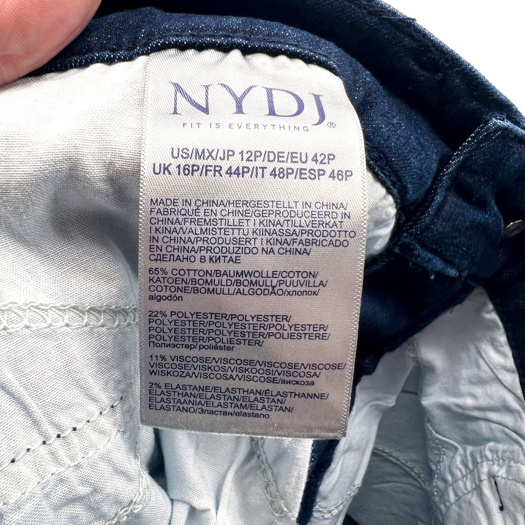 NYDJ Womens Ella Denim Shorts Size 12 PETITE Dark Blue Arise 8" Inseam NWT
