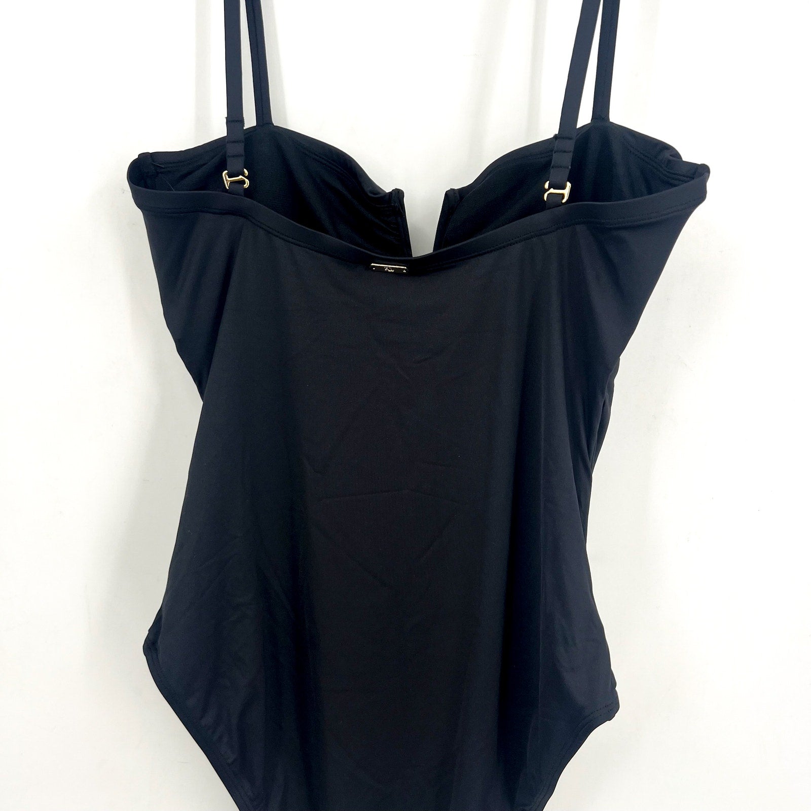 LAUREN RALPH LAUREN Solids V Wire One Piece Swimsuit Size 14 Black NWT