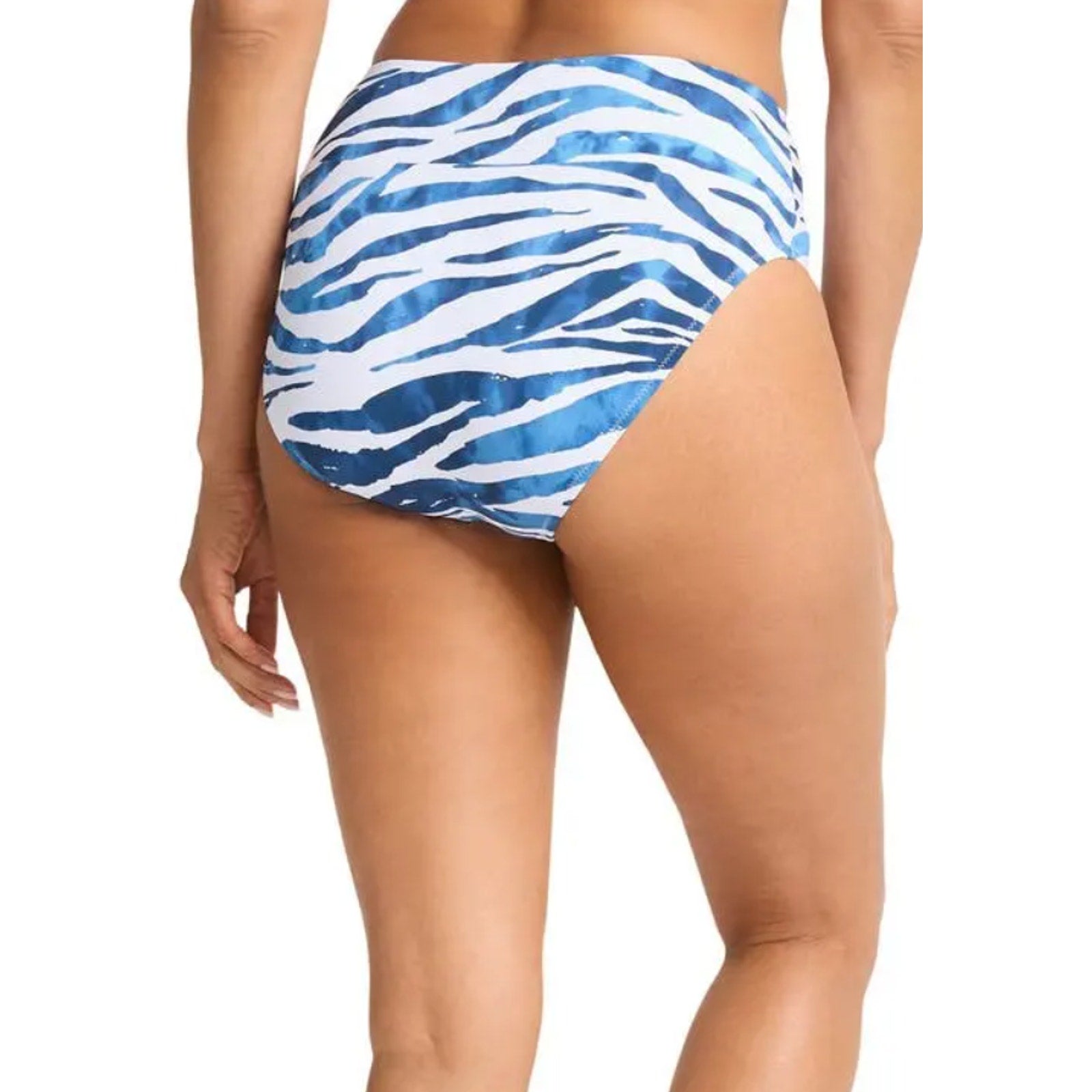 TOMMY BAHAMA Palm Modern Zanzebra High-Waist Bikini Bottom Large Banff Blue NWT