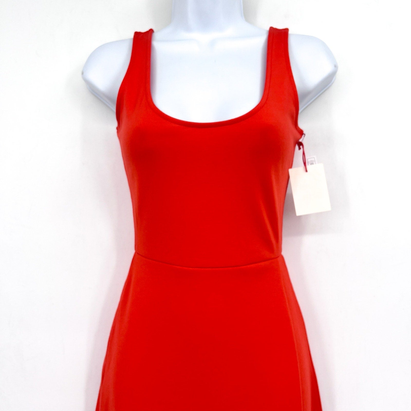 OPEN EDIT Women's Scoop Neck Midi Tank Dress XXS Orange Sleeveless Bodycon NWT