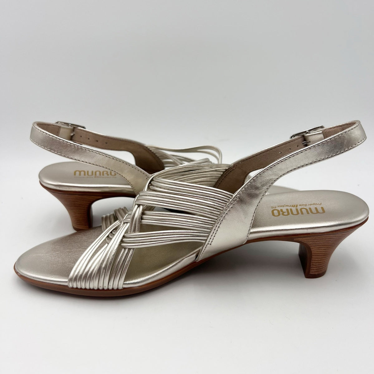 Munro Womens Marianna Heeled Sandals Size 12 M Silver Leather NWOB