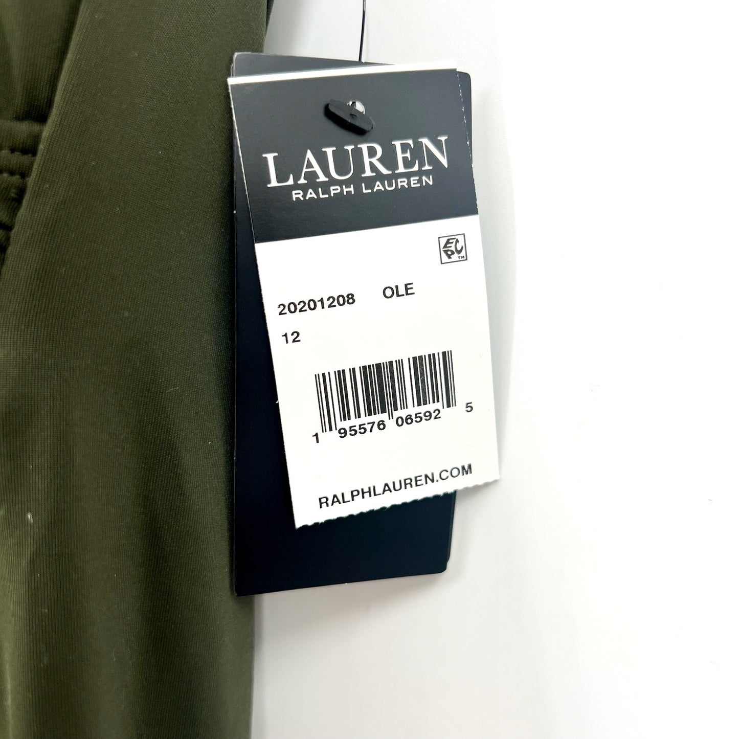 LAUREN RALPH LAUREN High Neck One-Piece Swimsuit 12 Olive Green Beach Club NWT