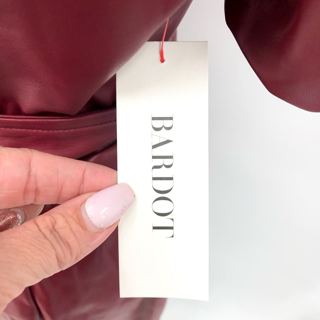 BARDOT Womens Wrap Midi Dress Large US 8 Red Burgundy Vegan Leather NWT