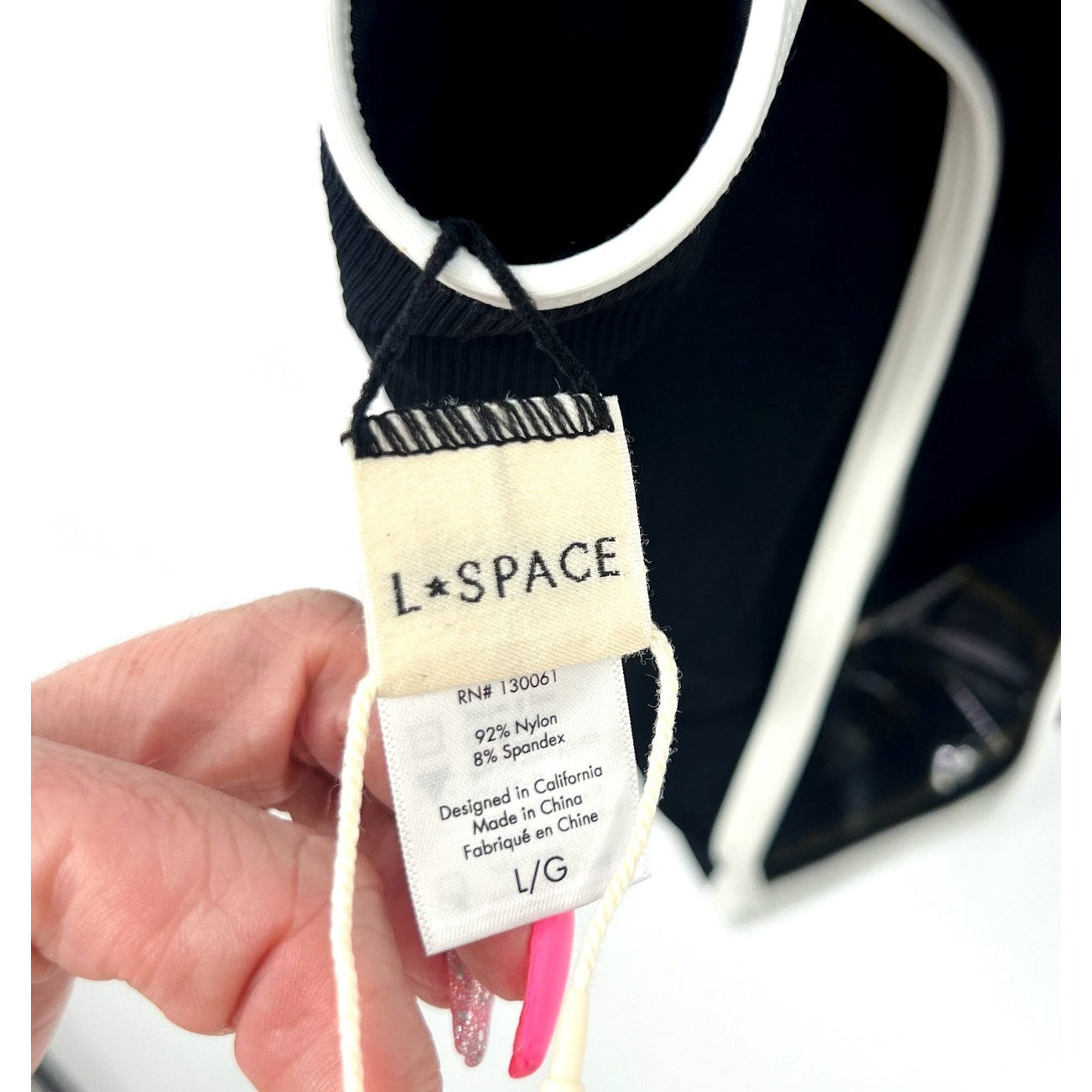 L*SPACE Womens Ribbed Baewatch One Piece Swimsuit Large Black Cream Low Back NWT