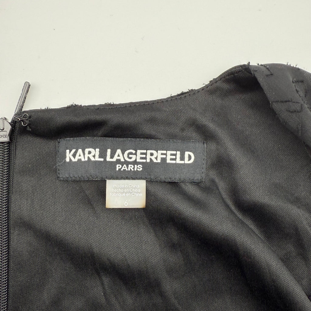 KARL LAGERFELD Womens Burnout Logo Print Dress Size 6 Black V-Neck Tie Waist NWT