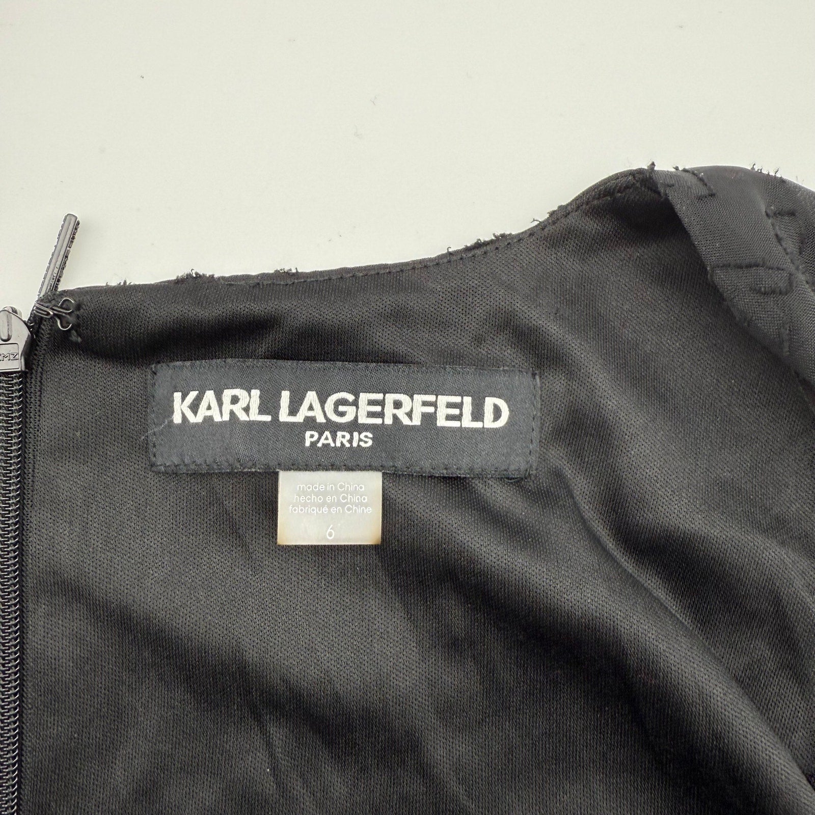 KARL LAGERFELD Womens Burnout Logo Print Dress Size 6 Black V-Neck Tie Waist NWT