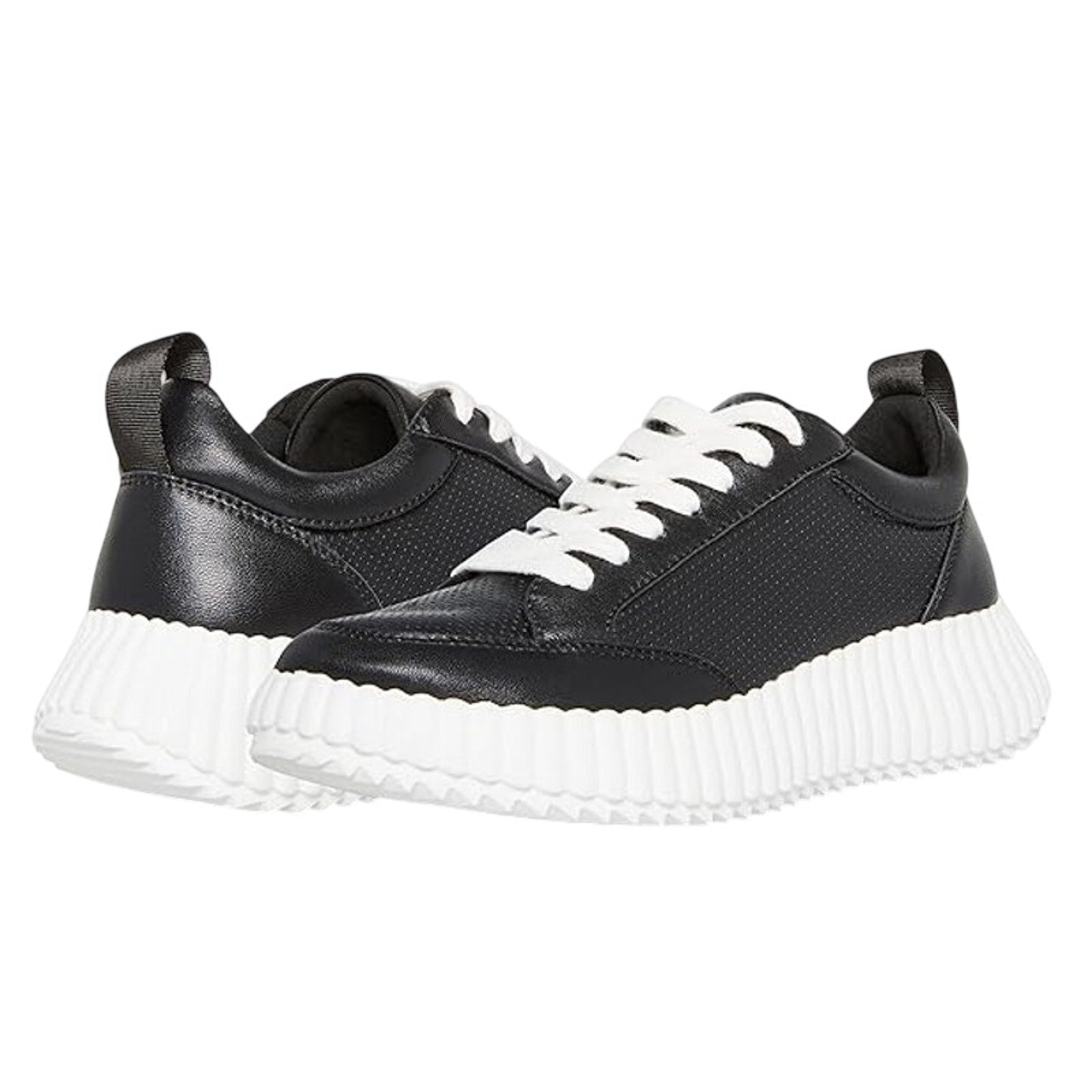 Steve Madden Womens Shock Casual Sneaker US 7.5 M Black Leather Lace-Up NIB