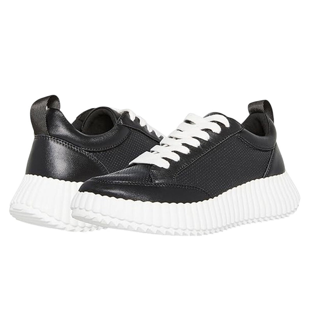 Steve Madden Womens Shock Casual Sneaker US 7.5 M Black Leather Lace-Up NIB