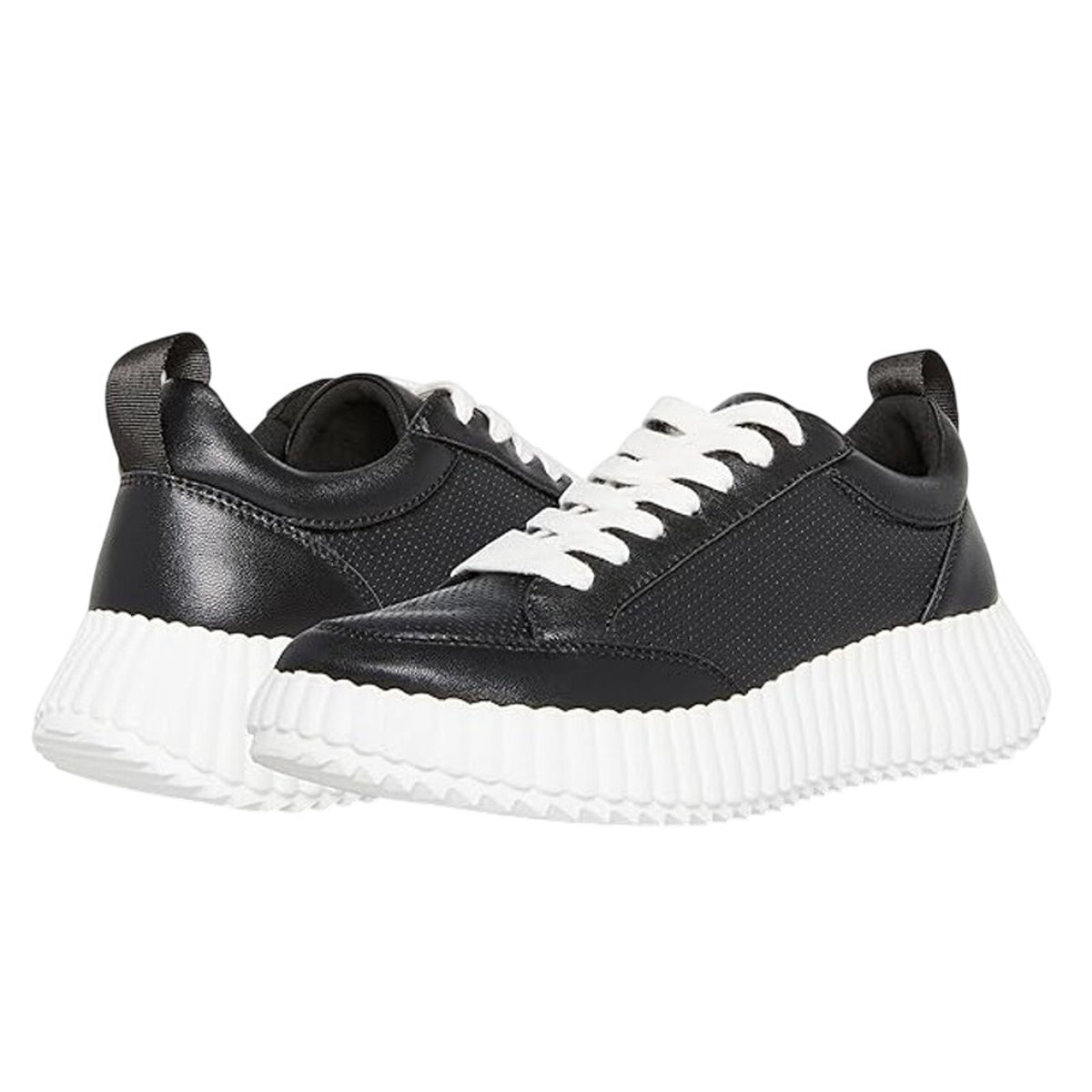 Steve Madden Womens Shock Casual Sneakers Size 7.5 M Black Leather Lace-Up NIB