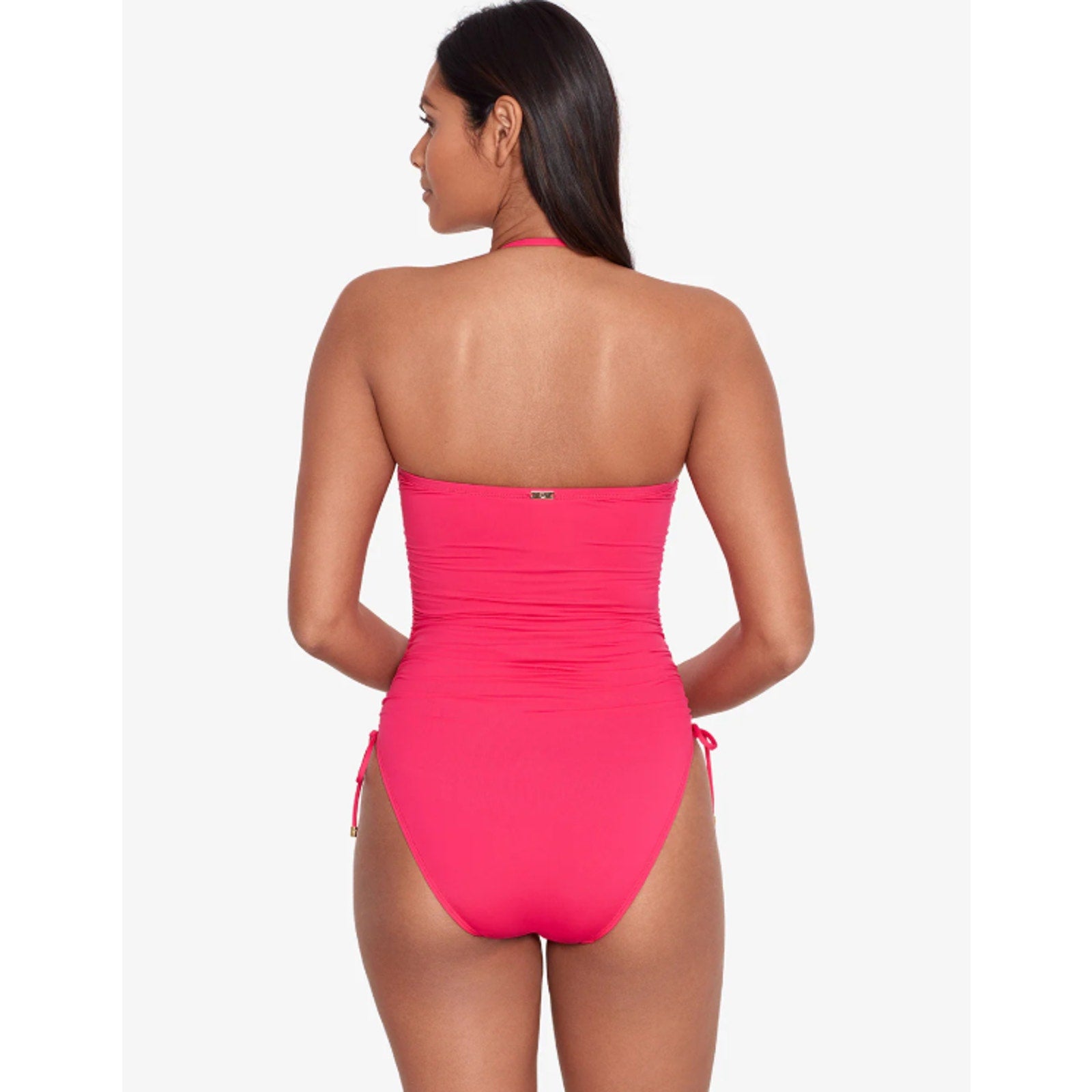 LAUREN RALPH LAUREN Bandeau One Piece Swimsuit Size 8 Pink Beach Club Ruched NWT